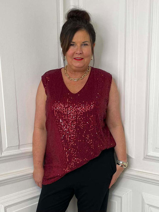 Sequin Sleeveless Top - Merlot