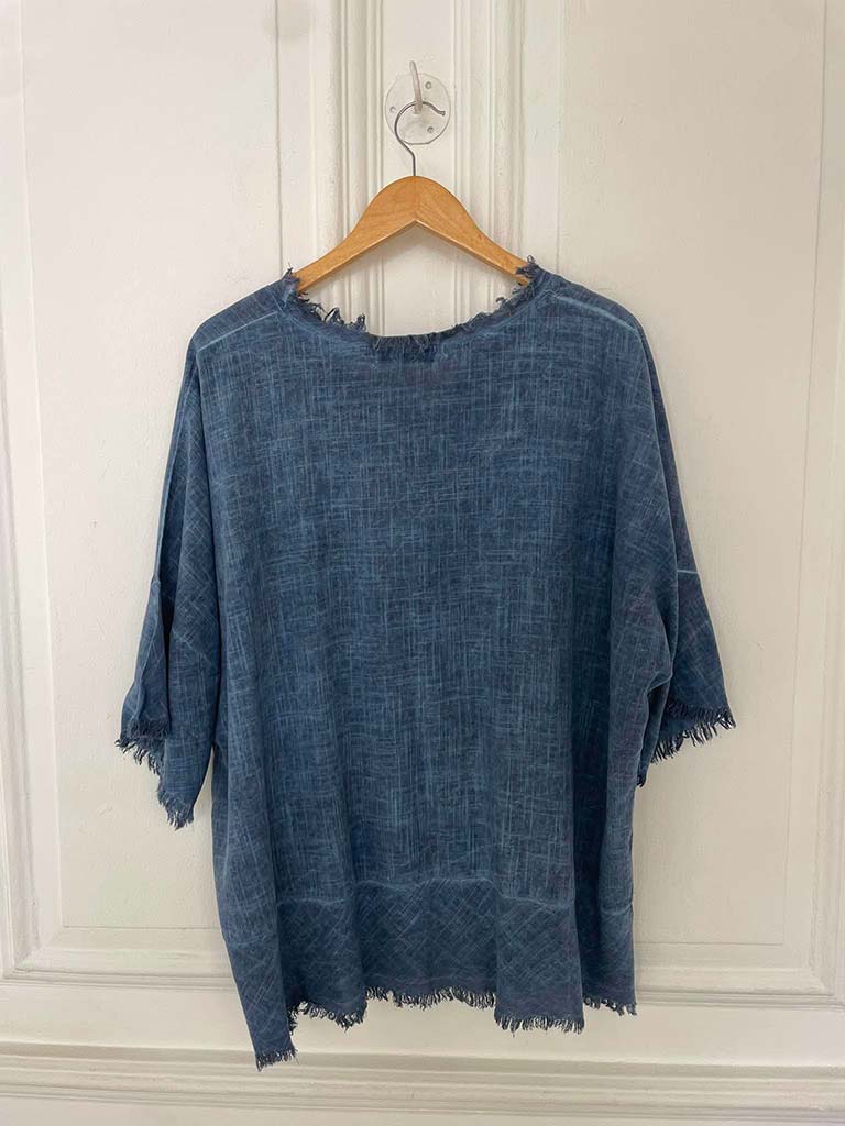 Flower Stitch Raw Edge Top - Denim