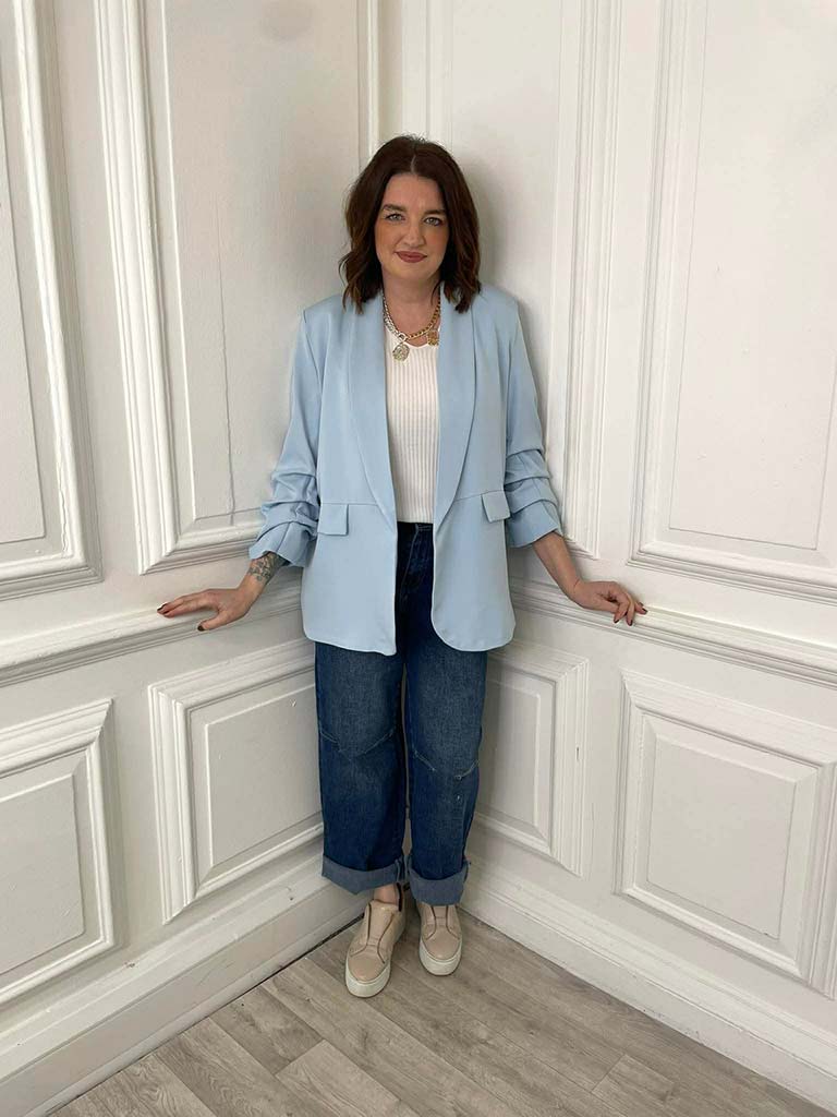 Ruched Sleeve Blazer - Powder Blue