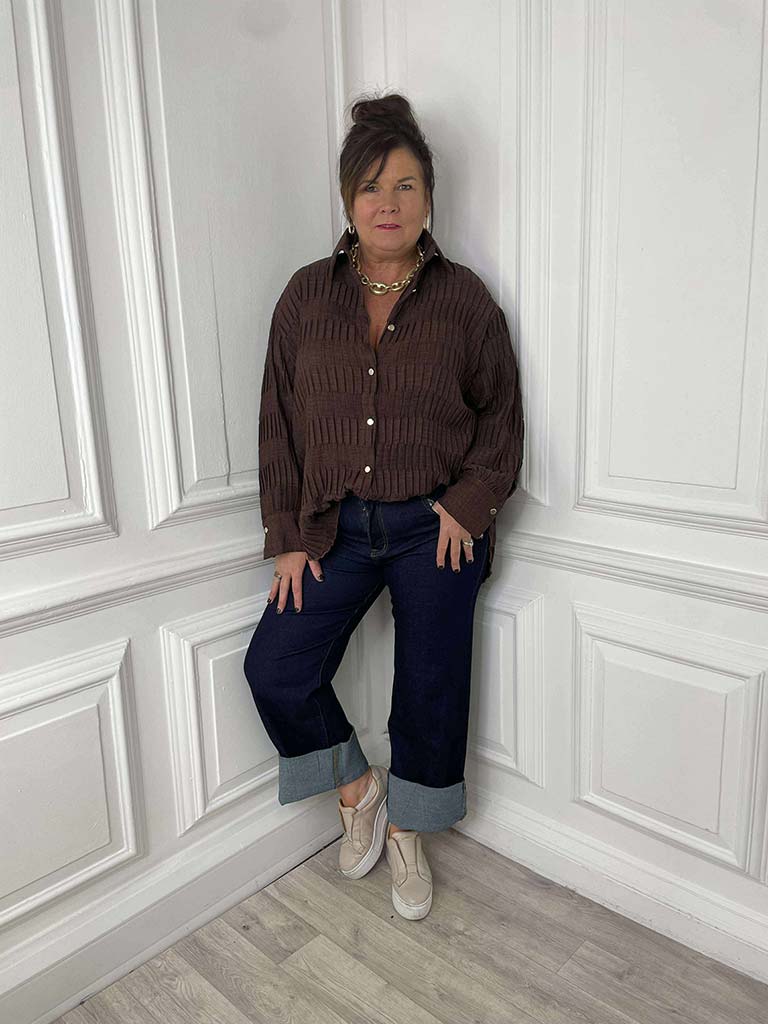 Textured Pleat Shirt - Coffee
