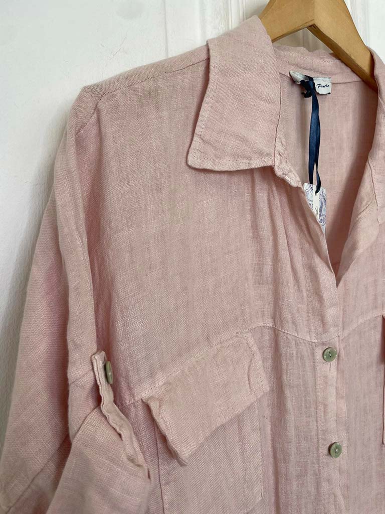 Linen Pocket Shirt Dress - Petal