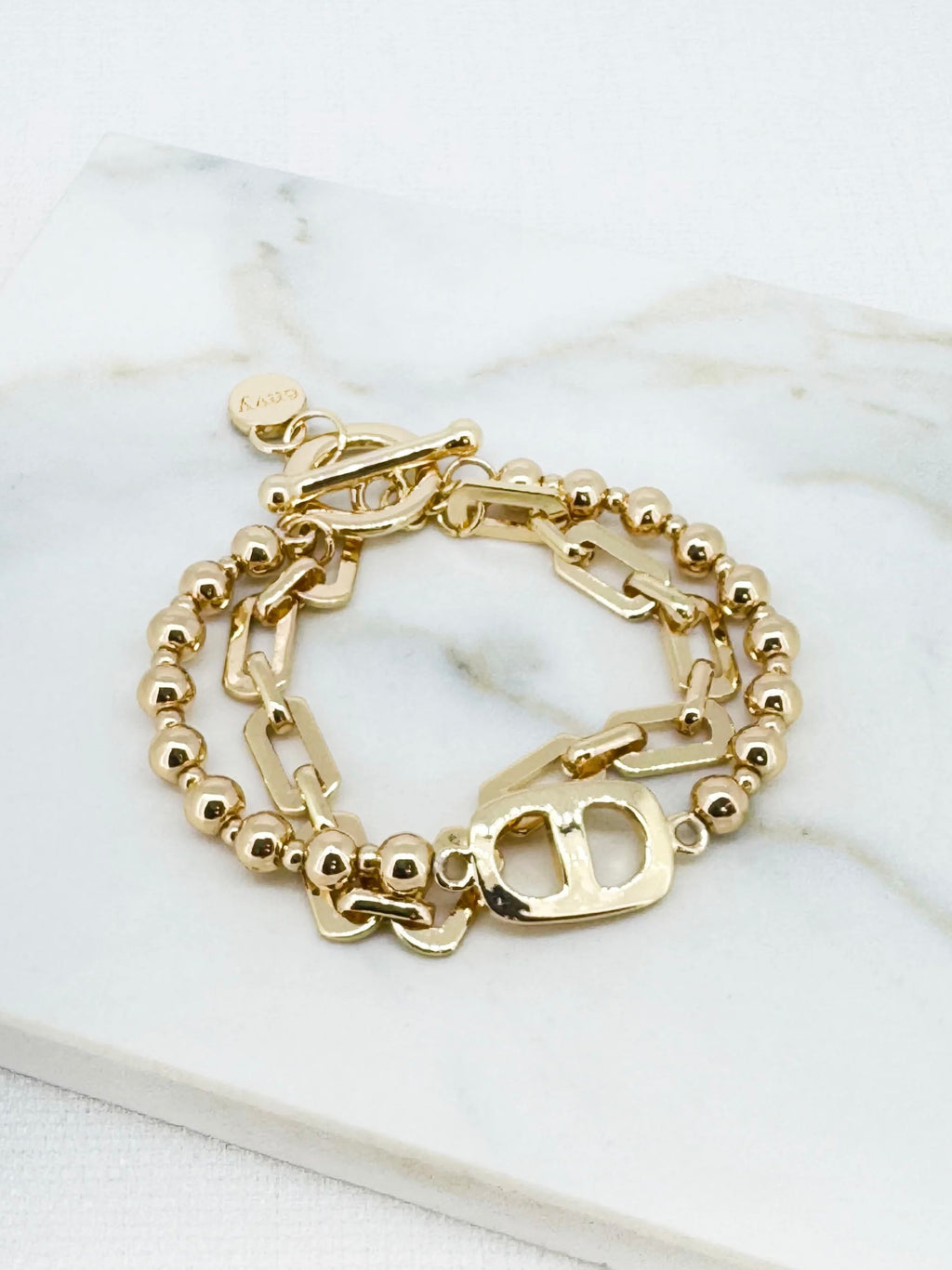 Envy Double Strand Monogram Bracelet - Gold