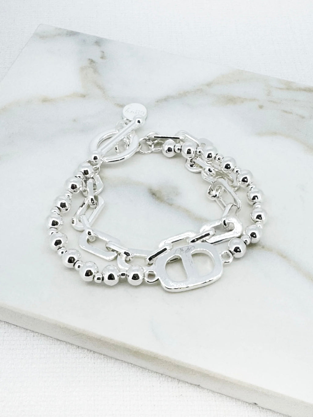Envy Double Strand Monogram Bracelet - Silver