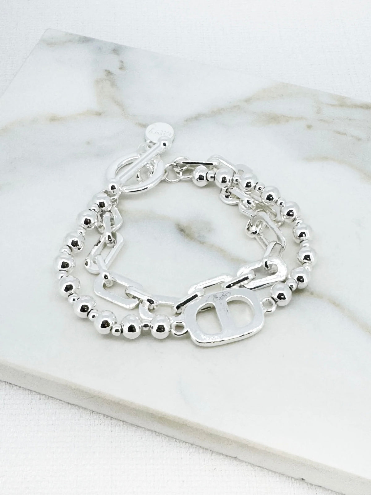 Envy Double Strand Monogram Bracelet - Silver
