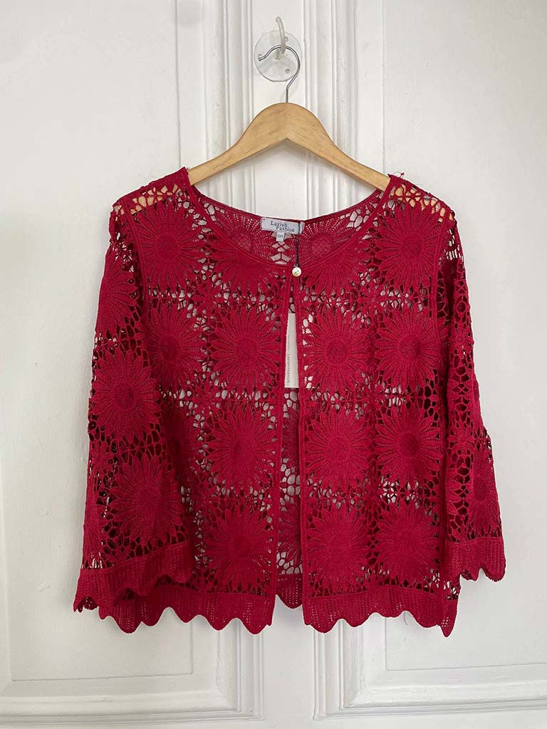 Daisy Crochet Jacket - Cranberry