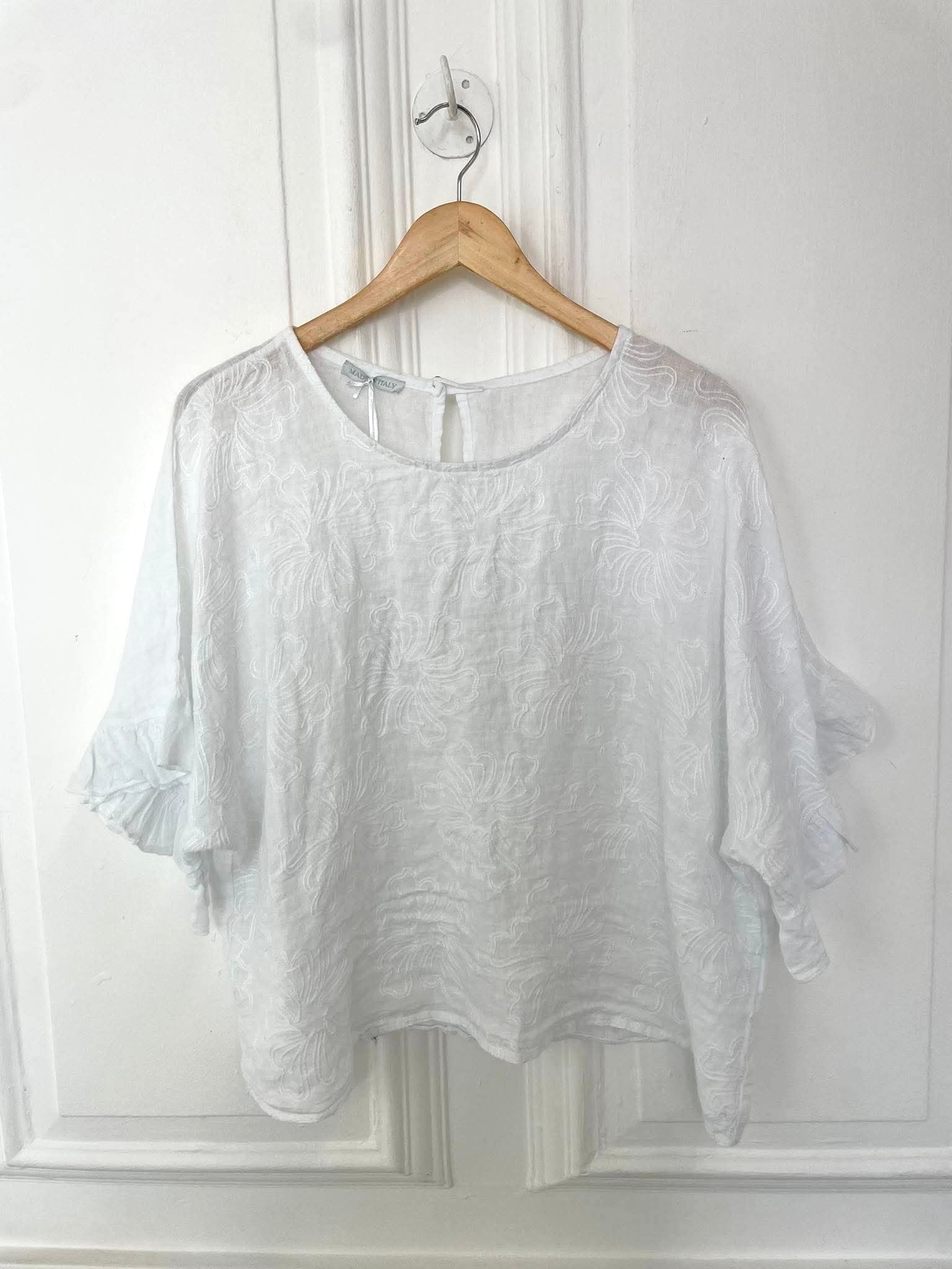 Linen Fiorita Stitch Top - White