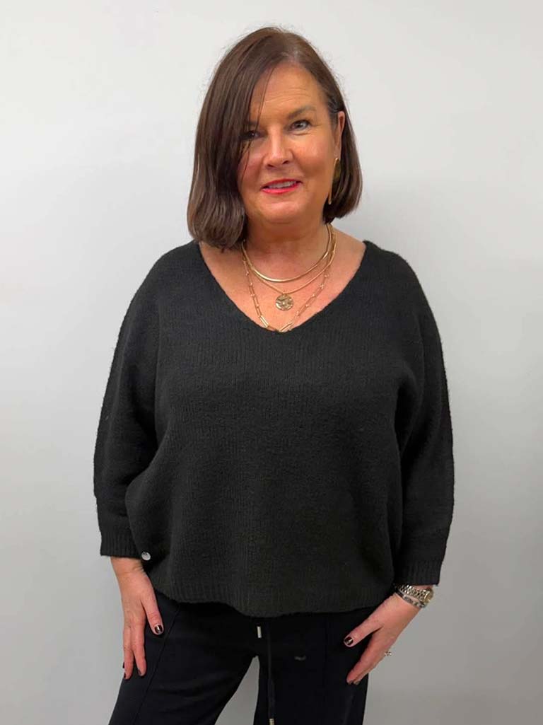 Malissa J V-Neck Classic Knit - Black