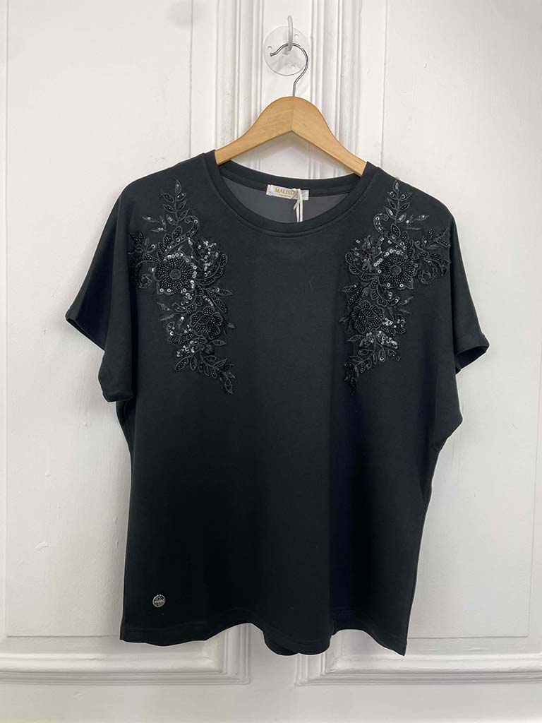 Malissa J Floral Embellished Top - Black