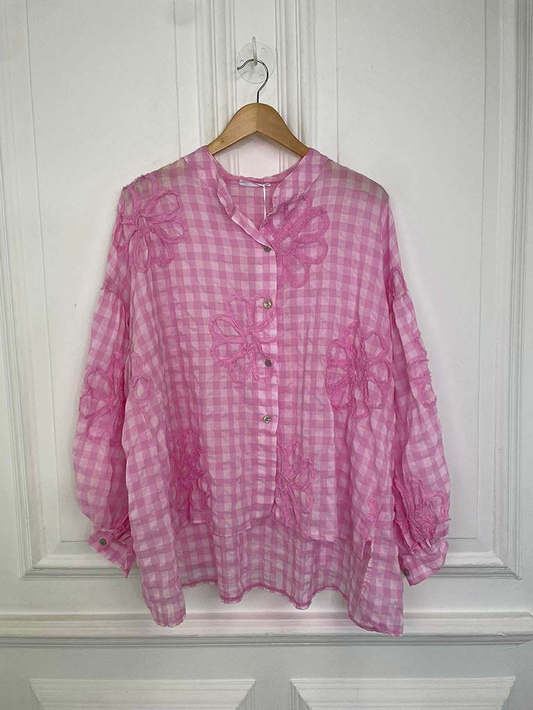 Gingham Floral Shirt - Pink
