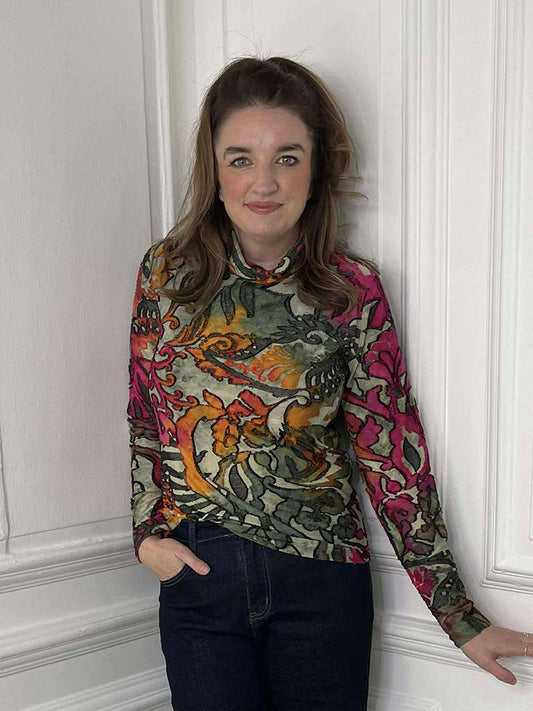 Devoré Floral Roll Neck Top