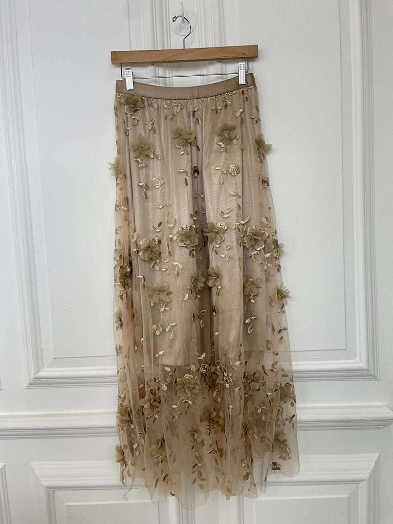 Floral Tulle Skirt - Champagne