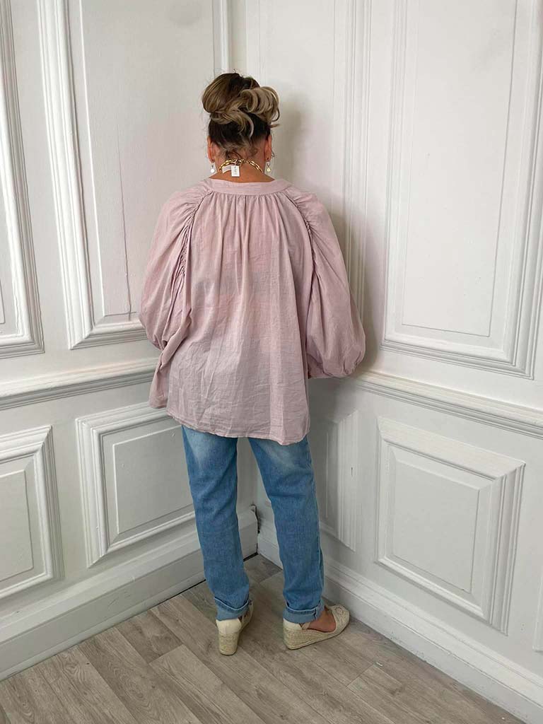 Grandad Collar Cotton Shirt - Blush