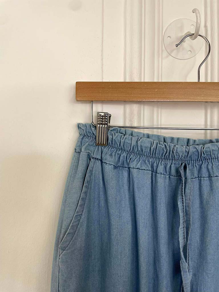 Chambray Denim Balloon Pants - Pale Blue