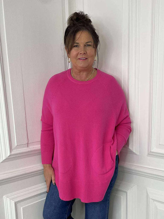 Scooped Pocket Knit - Hot Pink