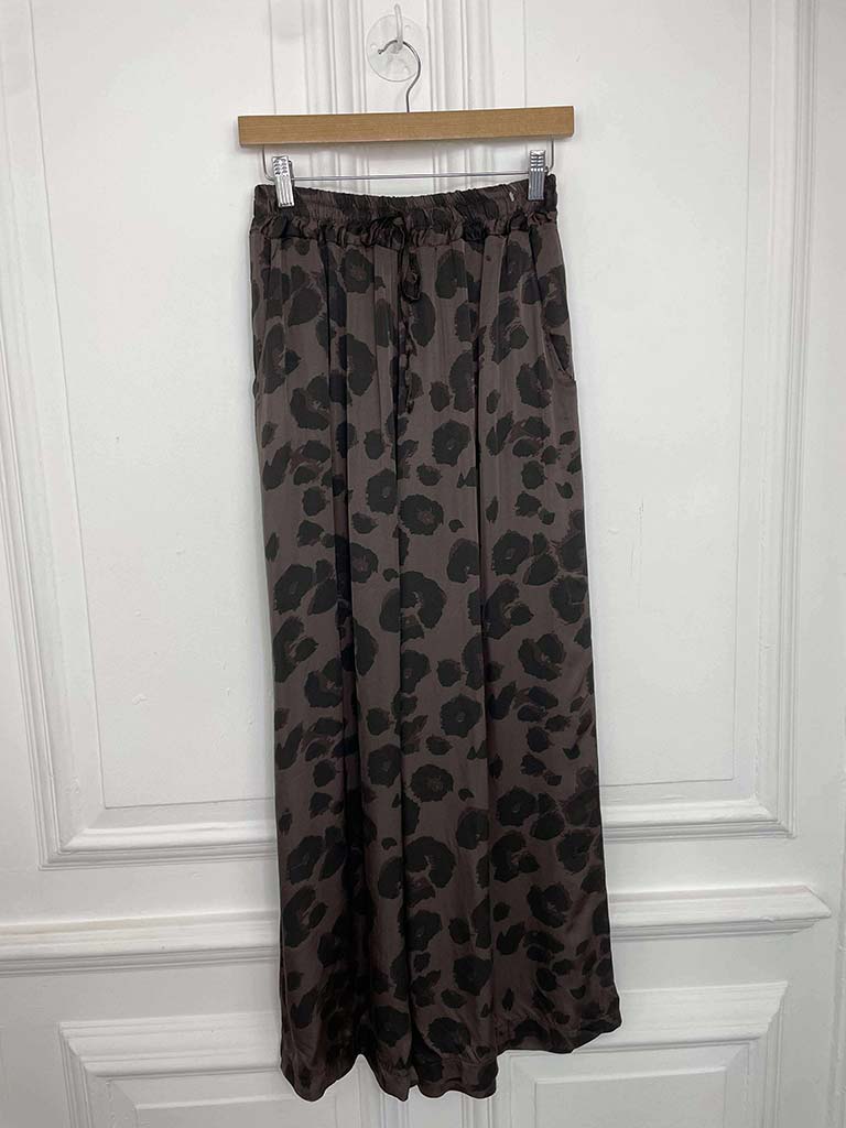 Leopard Silk Mix Palazzos - Chocolate
