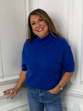 High Neck Short Sleeve Knit - Cobalt