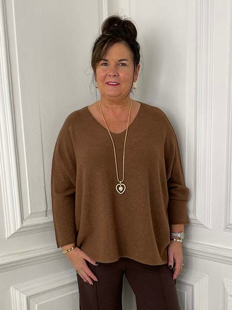 Exposed Seam Batwing Knit - Toffee