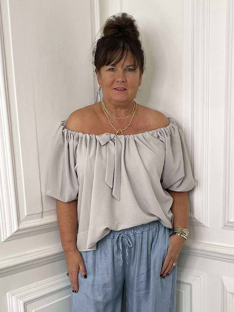 Malissa J Bardot Waffle Top - Putty