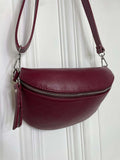 Leather Cross Body Bag - Burgundy