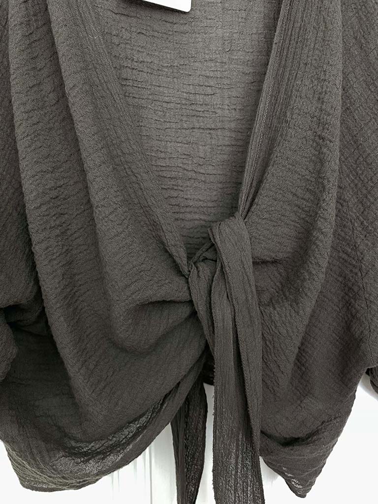 Waffle Tie Shrug - Chocolate