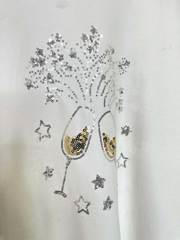 Sequin Champagne Jersey Top - White