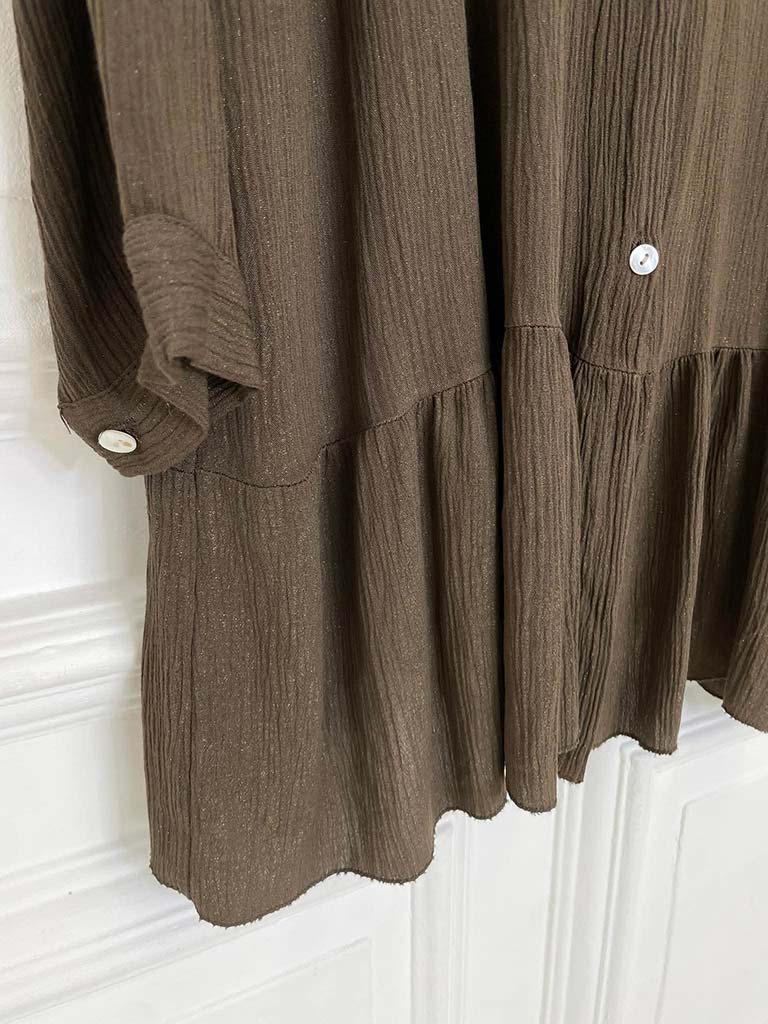 Drop Peplum Shirt Dress - Chocolate