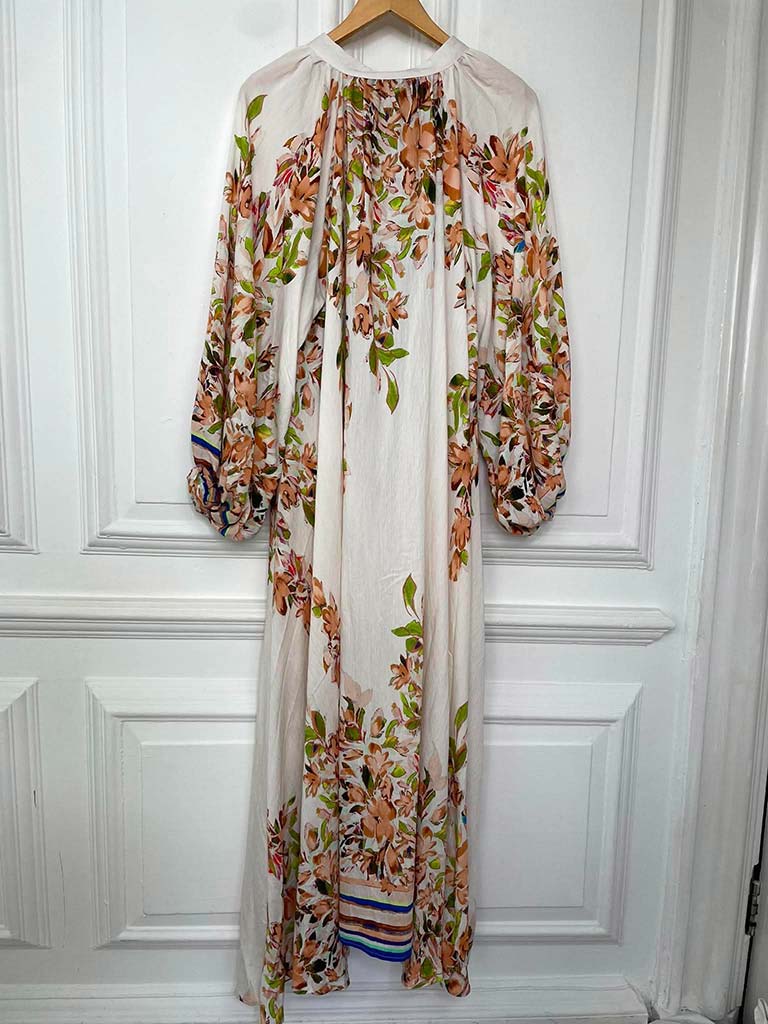 Oversized Floral Maxi Dress - Beige