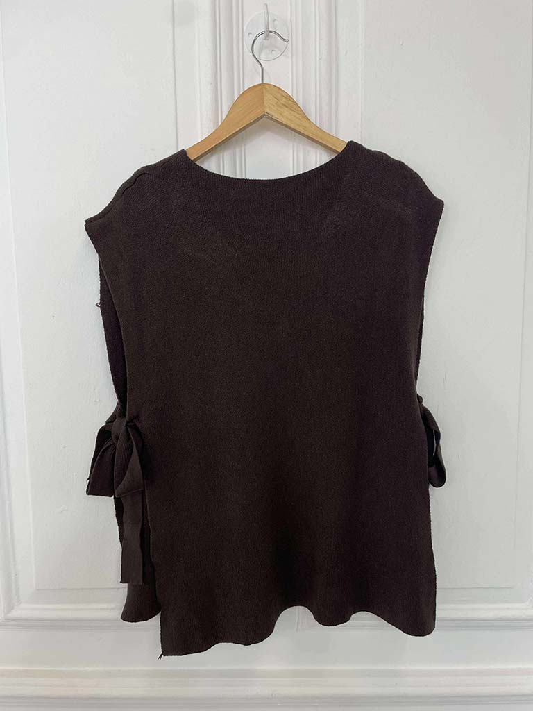 Tie Side Knit Waistcoat - Chocolate