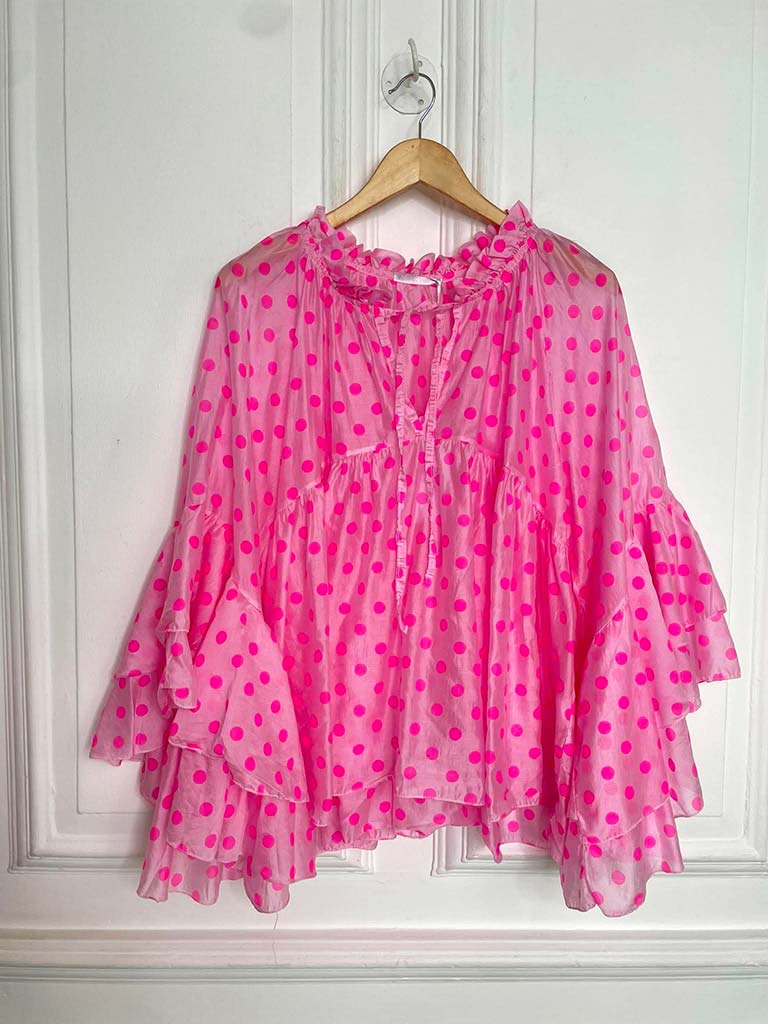 Polka Dot Ruffle Blouse - Rose & Bubblegum