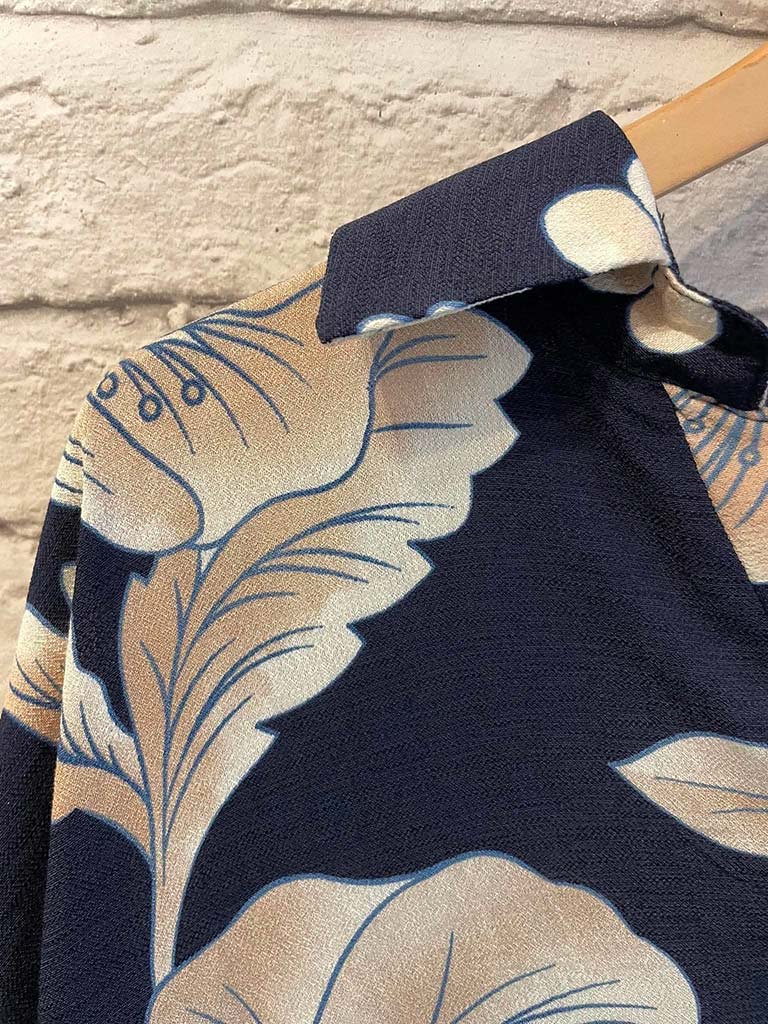 Lotus Collared Midi Dress - Navy