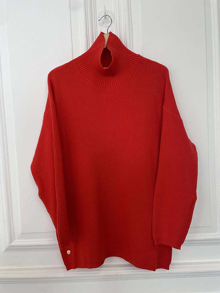 Malissa J High Neck Ribbed Knit - Scarlet