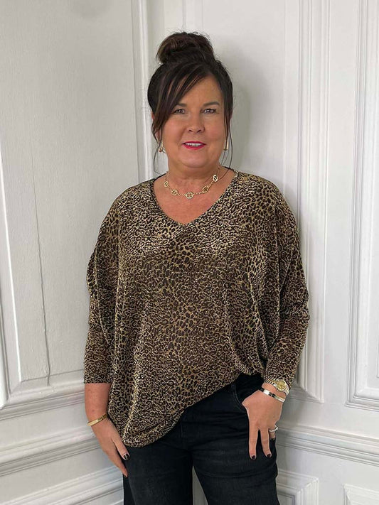 Malissa J Leopard Shimmer Top - Gold