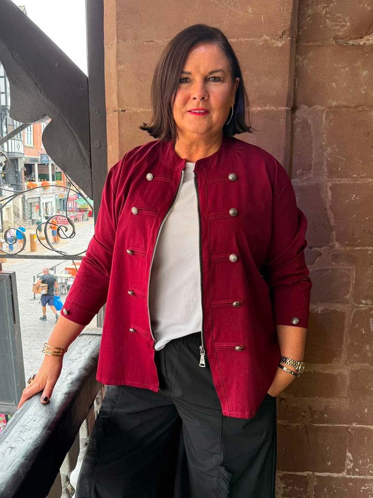 Military Cotton Blend Jacket - Merlot