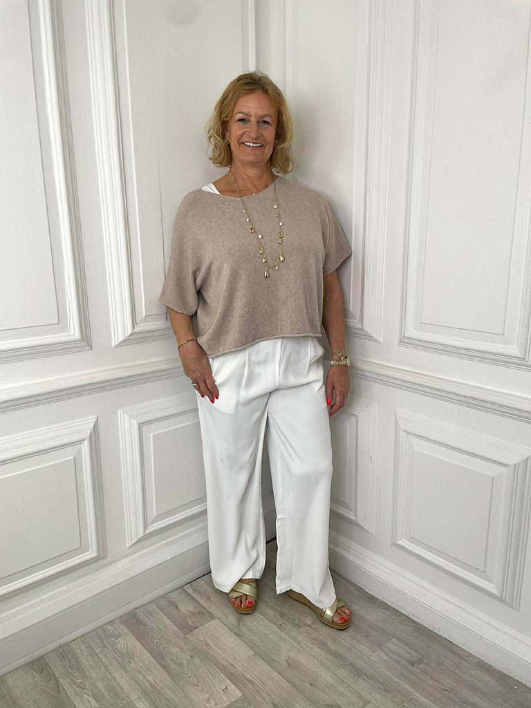 Boxy Drop Shoulder Knit - Biscuit