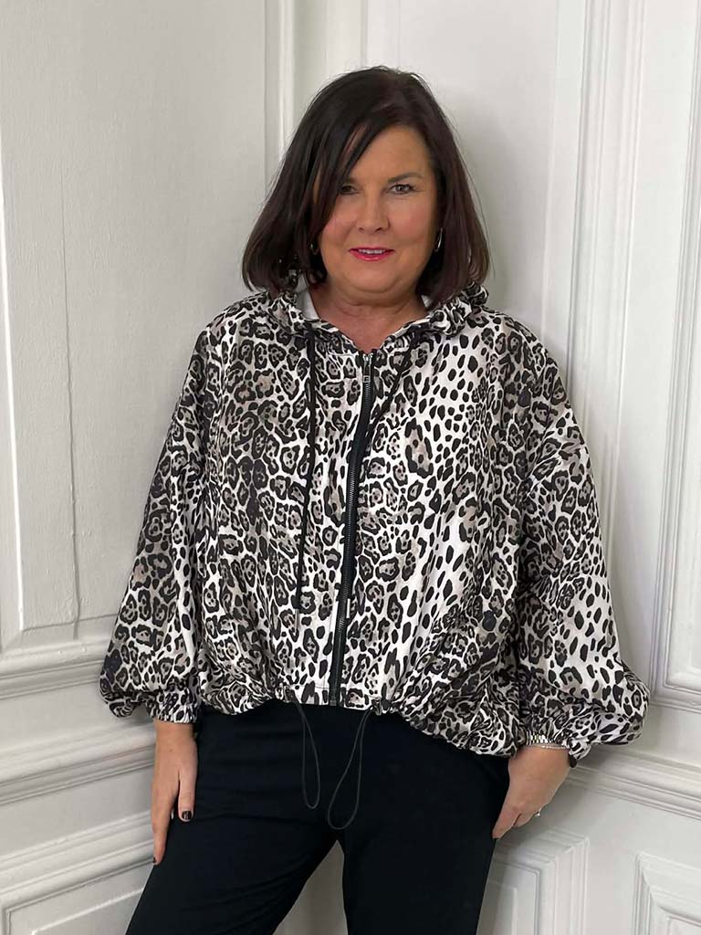 Malissa J Hooded Zip Leopard Jacket