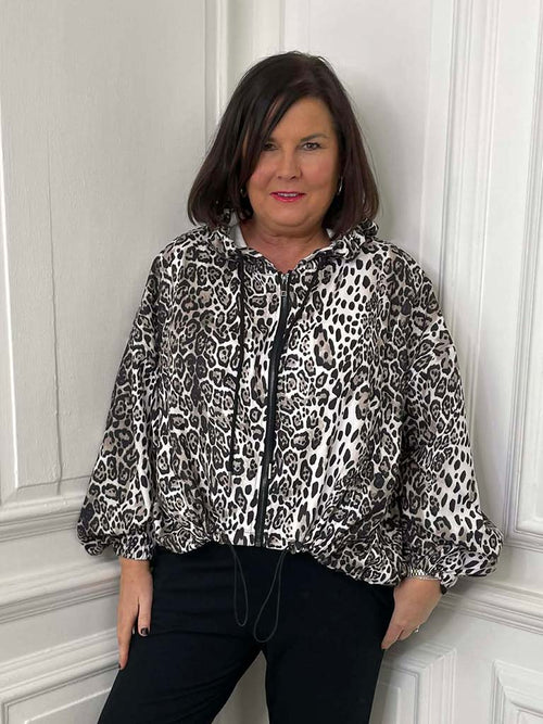 Malissa J Hooded Zip Leopard Jacket
