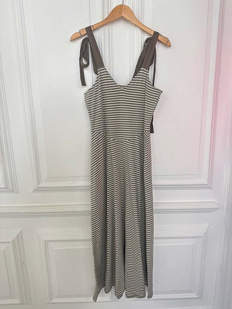 Tie Strap Stripe Dress - Mocha