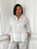 Cotton & Linen Smock Top - White