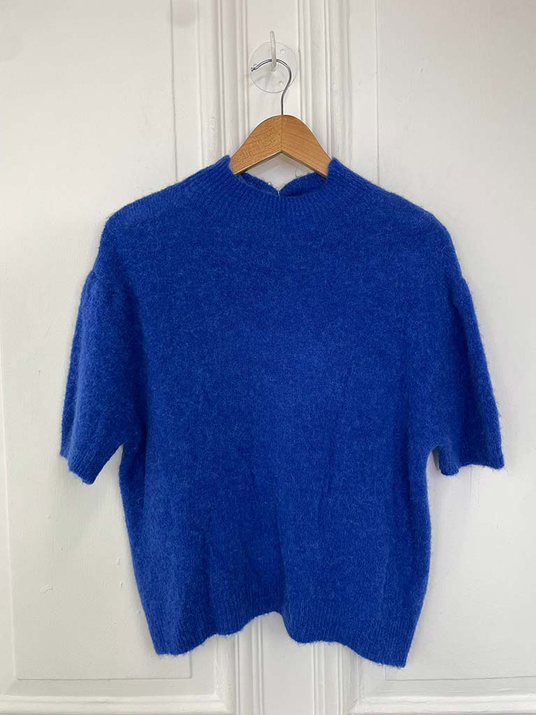 High Neck Short Sleeve Knit - Cobalt