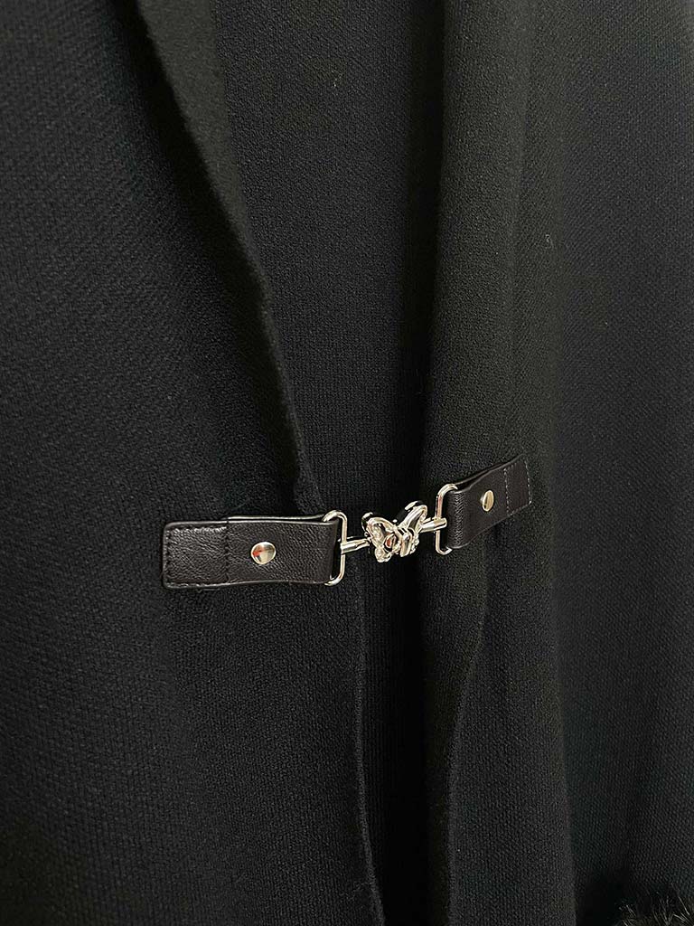 Faux Fur Pocket Cardigan - Black