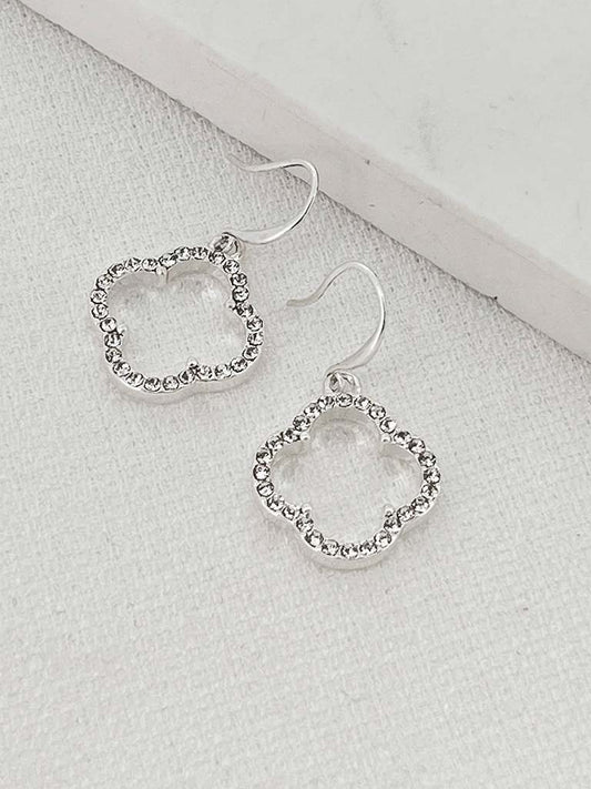 Envy Chunky Embellished Clover Drop Earrings - Silver