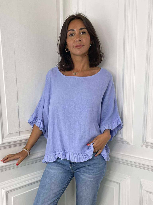Cotton Frill Top - Cornflower