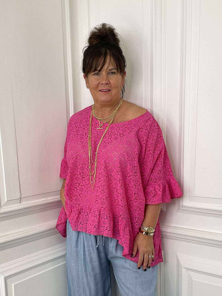 Malissa J Lace Top - Hot Pink