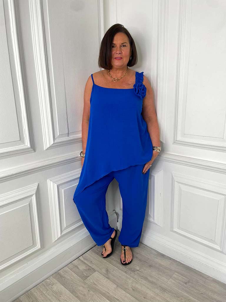 Asymmetric Flower Co-ord - Royal Blue