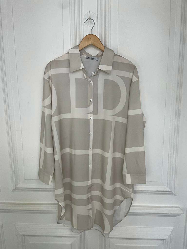 Agata Geometric Shirt Dress - Pebble