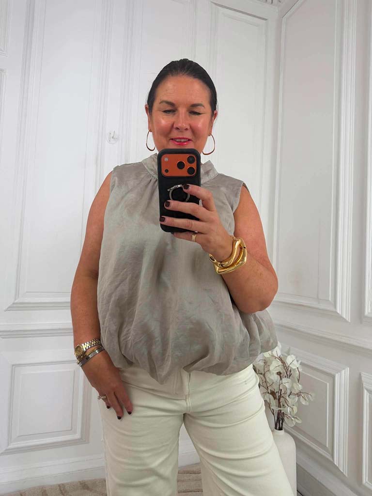 Bubble Hem Top - Stone