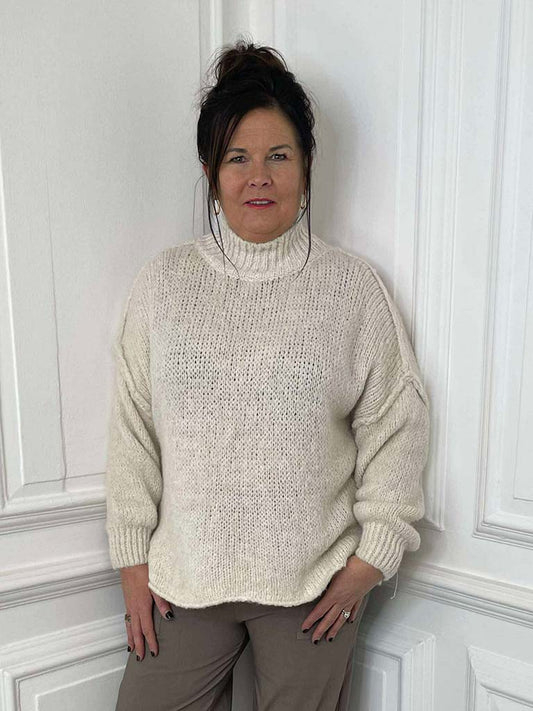 Chunky Exposed Seam Knit - Ecru