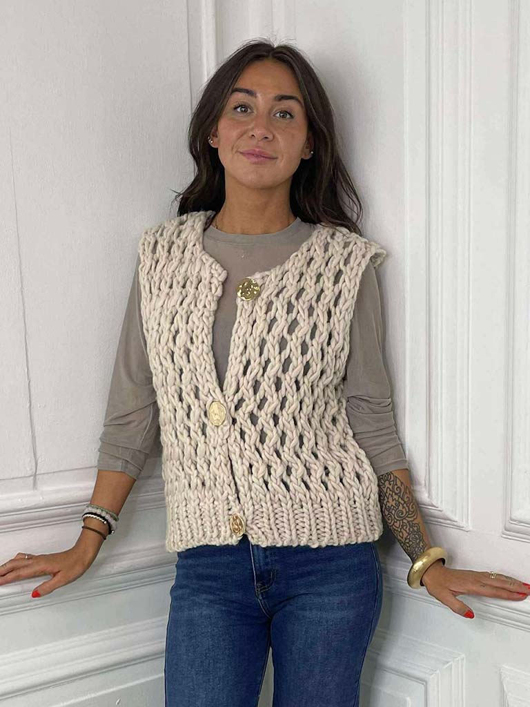 Chunky Knit Waistcoat - Stone
