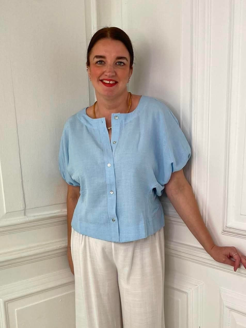 Button Up Boxy Shirt - Sky