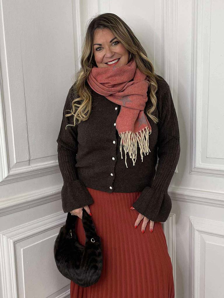 Ruffle Cuff Cardigan - Chocolate